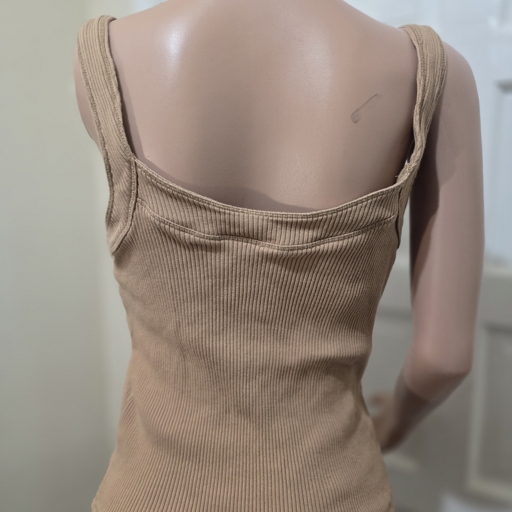 Free People Tan Ribbed Button-Front Top - Picture 6 of 6